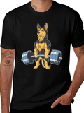 Dog Lifting Weights Graphic Tee - Black