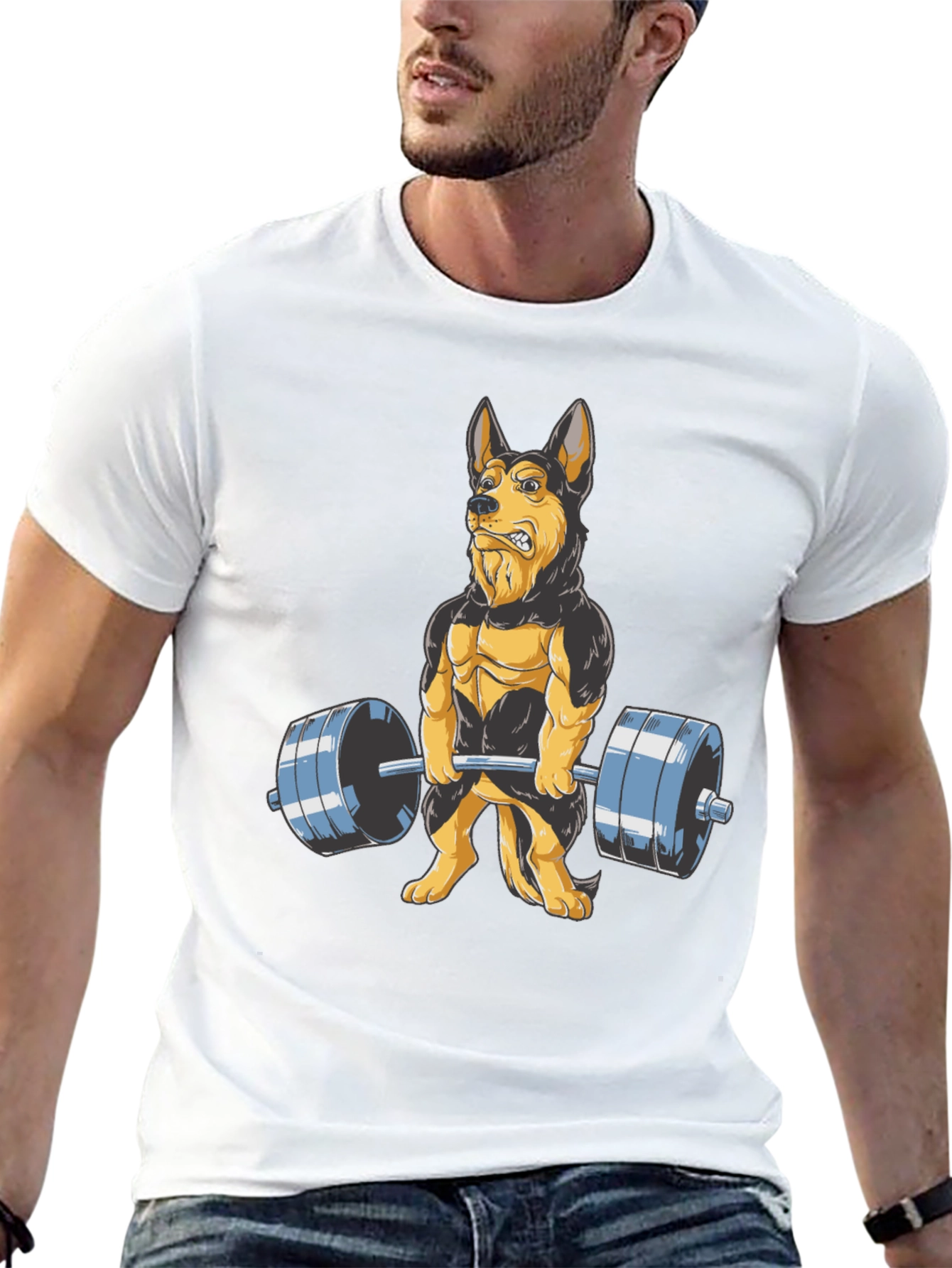 Dog Lifting Weights Graphic Tee - Black