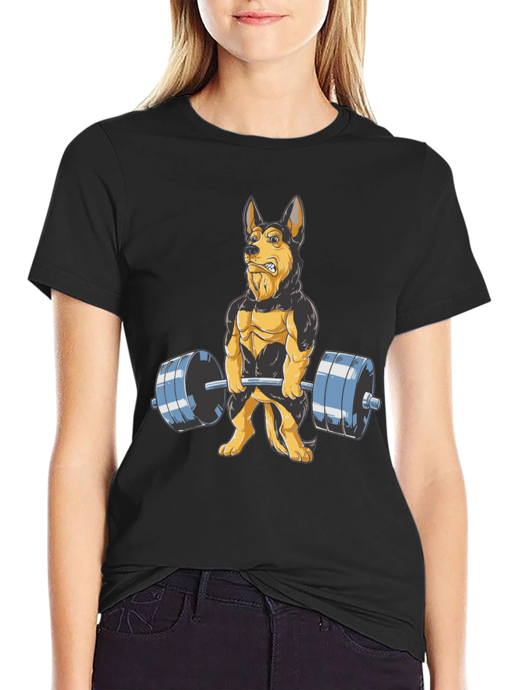 Dog Lifting Weights Graphic Tee - Black