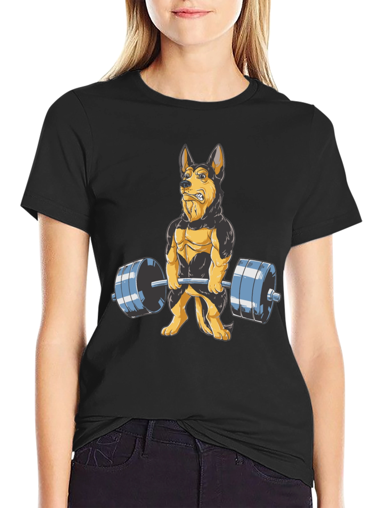 Dog Lifting Weights Graphic Tee - Black