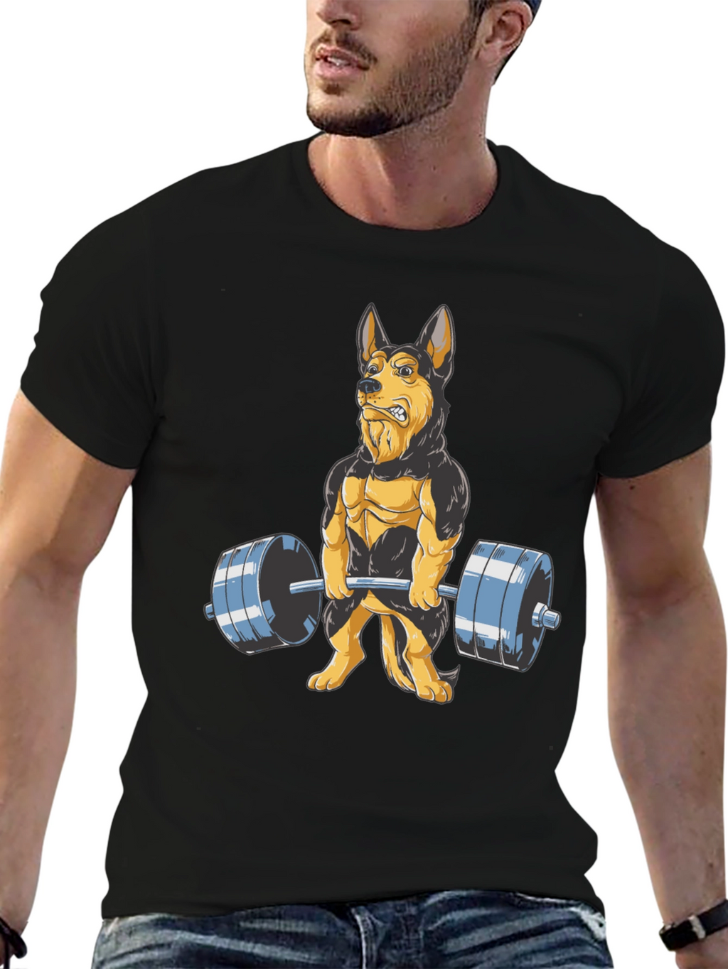 Dog Lifting Weights Graphic Tee - Black