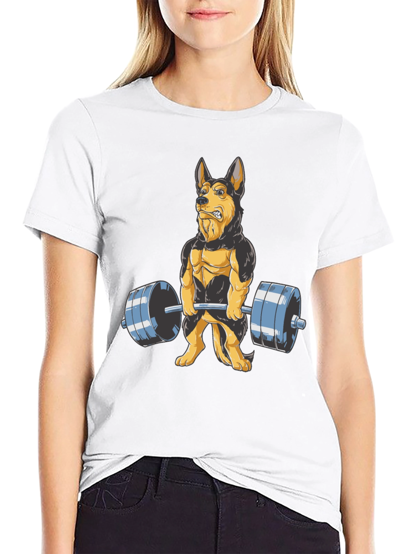 Dog Lifting Weights Graphic Tee - Black