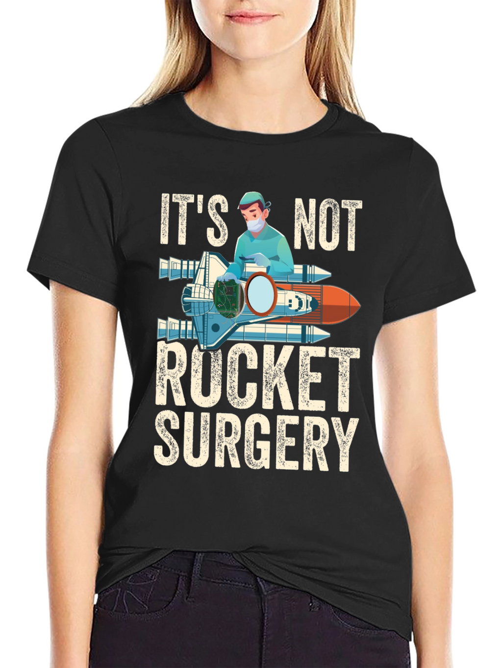 Its Not Rocket Surgery Black Graphic T-Shirt