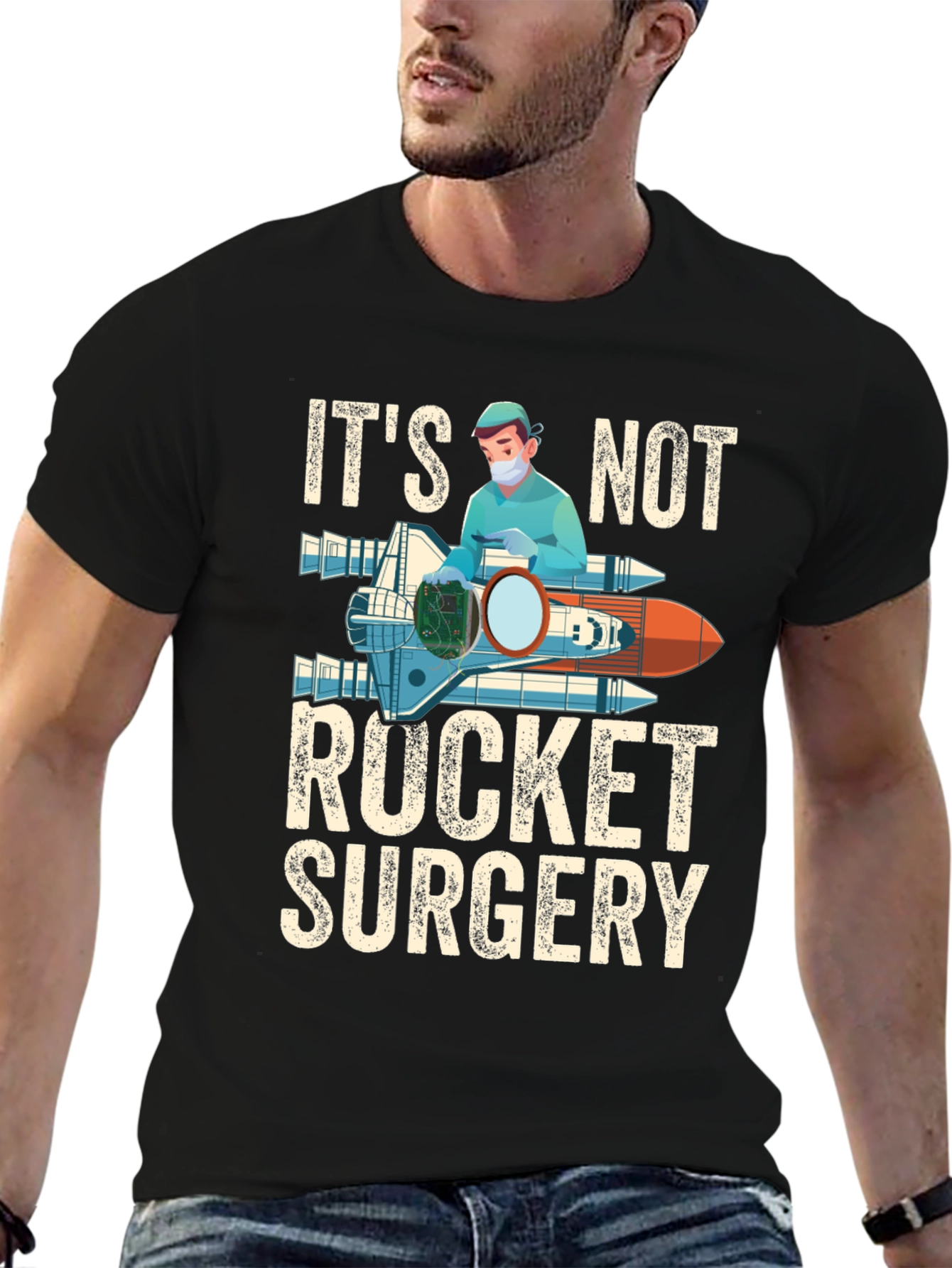 Its Not Rocket Surgery Black Graphic T-Shirt