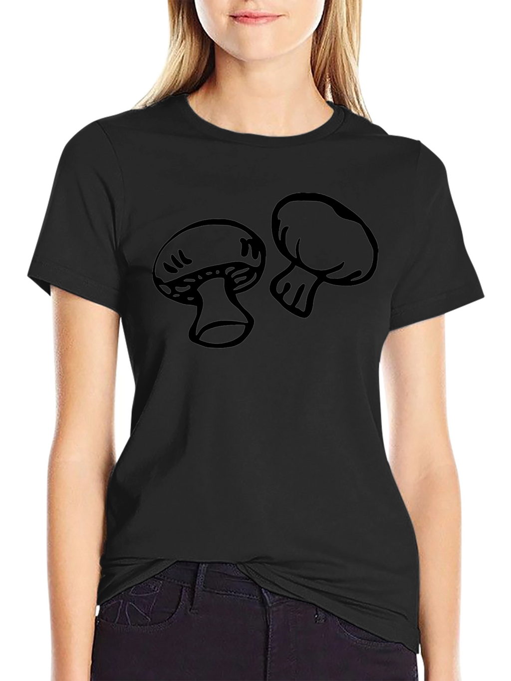 Mushroom Graphic Print Black T-Shirt
