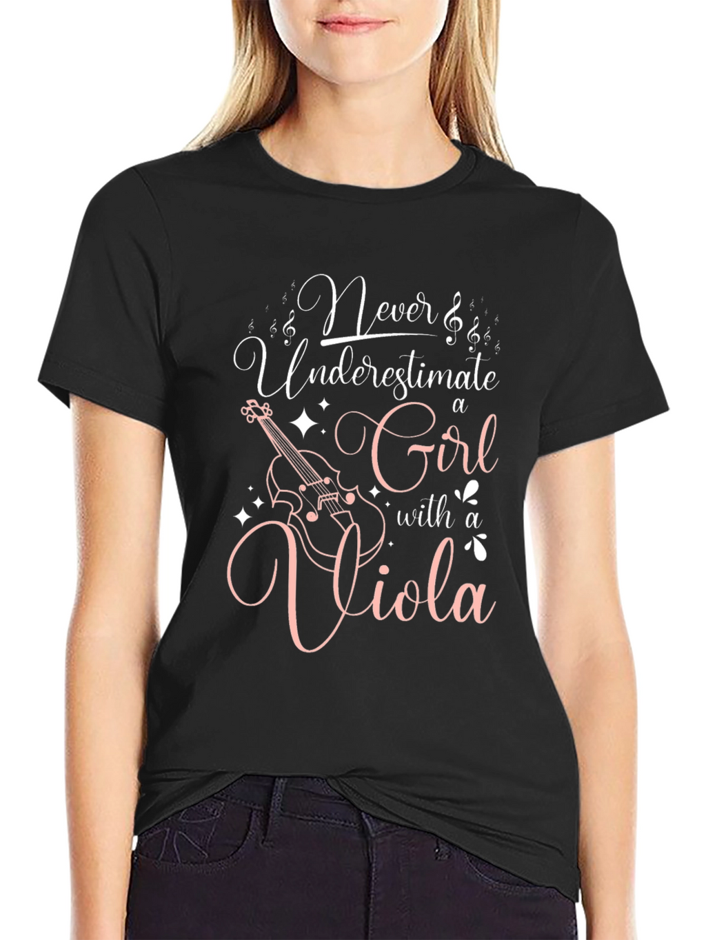 Never Underestimate a Girl with a Viola Black T-Shirt