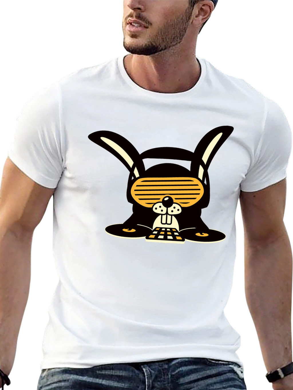 Cool Rabbit Graphic Tee - Black Cotton Blend