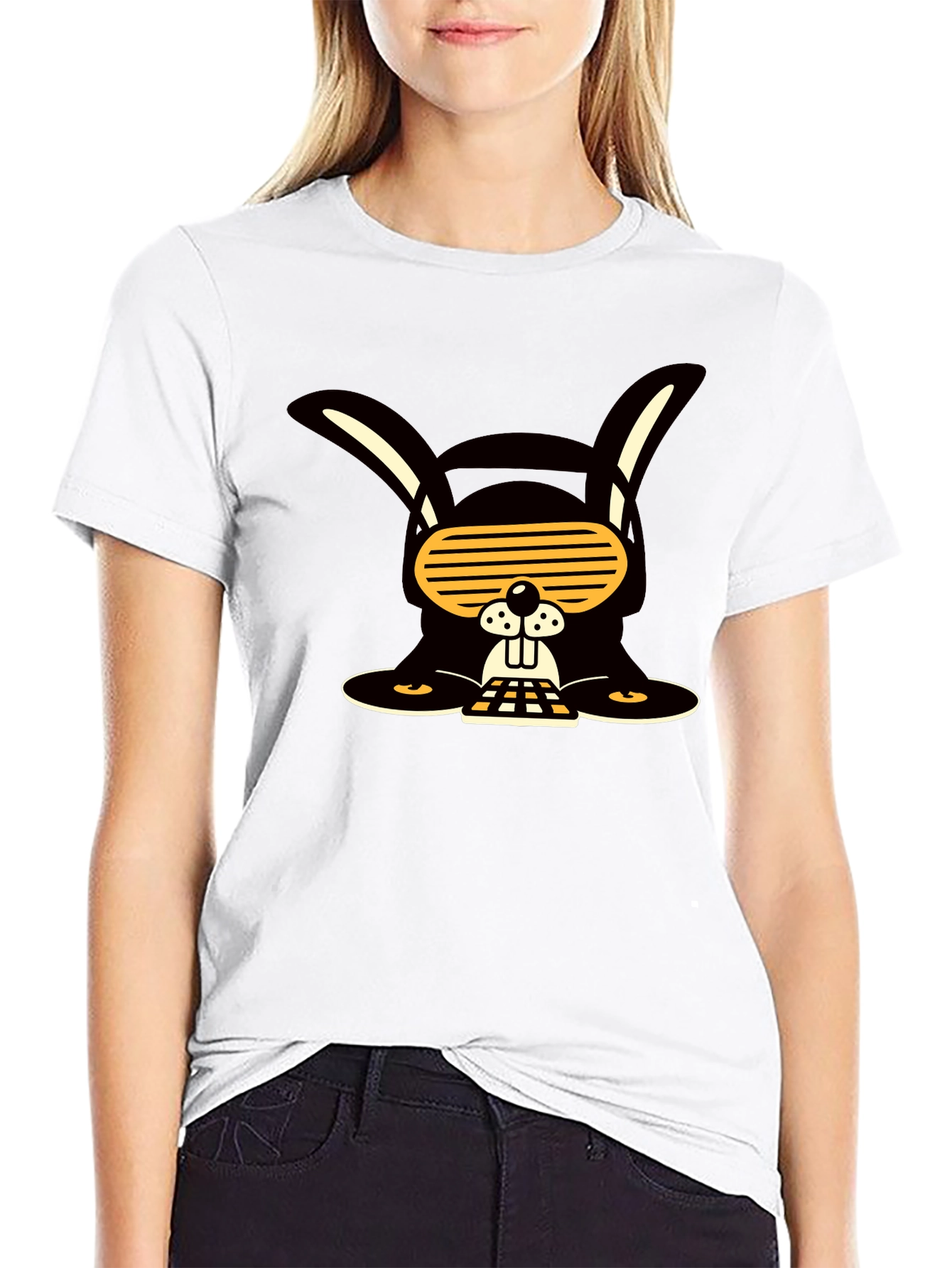 Cool Rabbit Graphic Tee - Black Cotton Blend