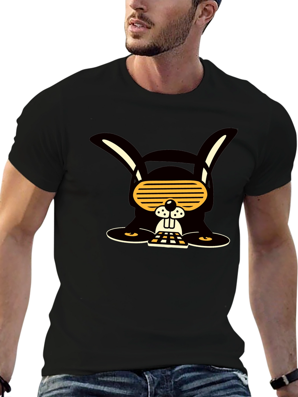 Cool Rabbit Graphic Tee - Black Cotton Blend