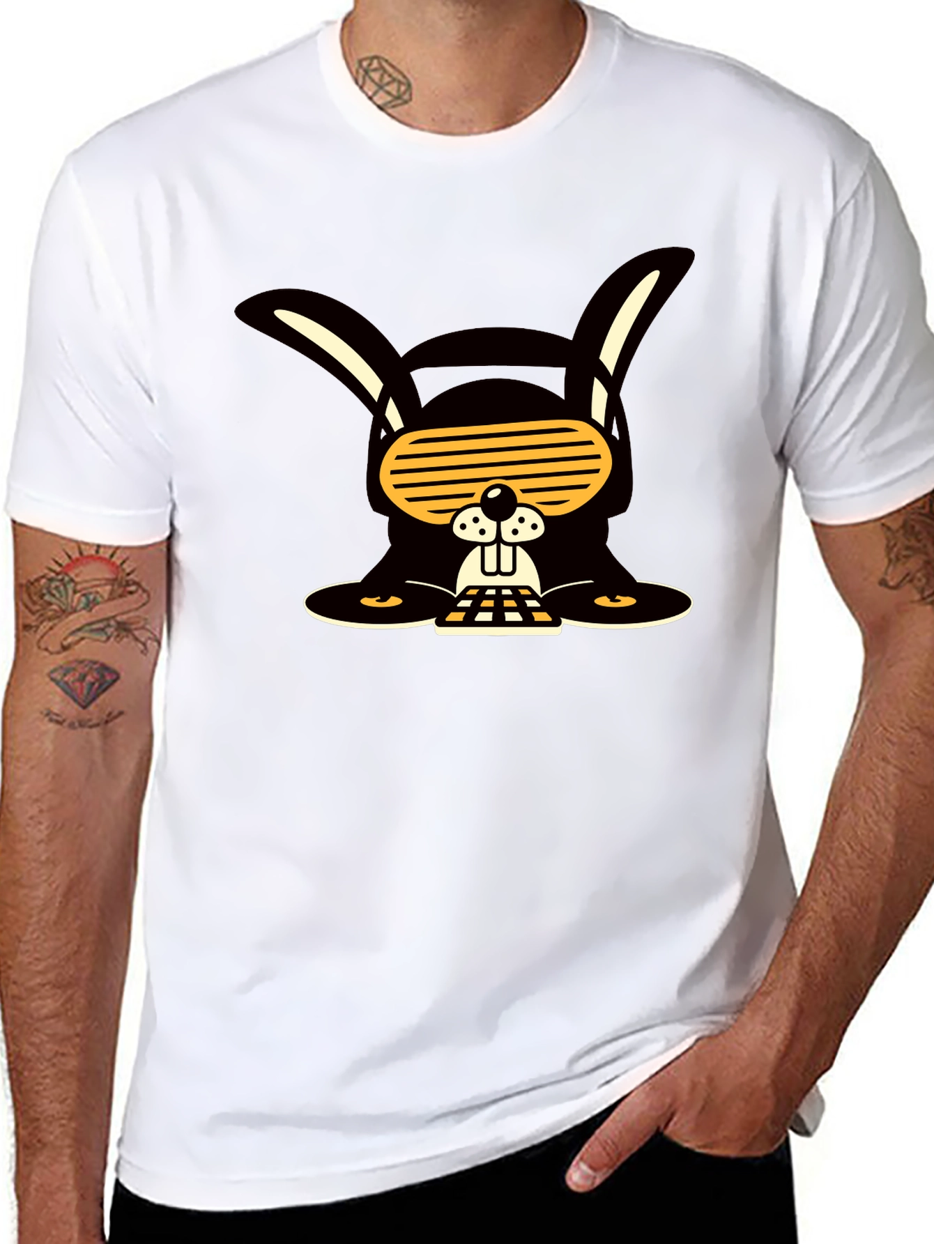 Cool Rabbit Graphic Tee - Black Cotton Blend