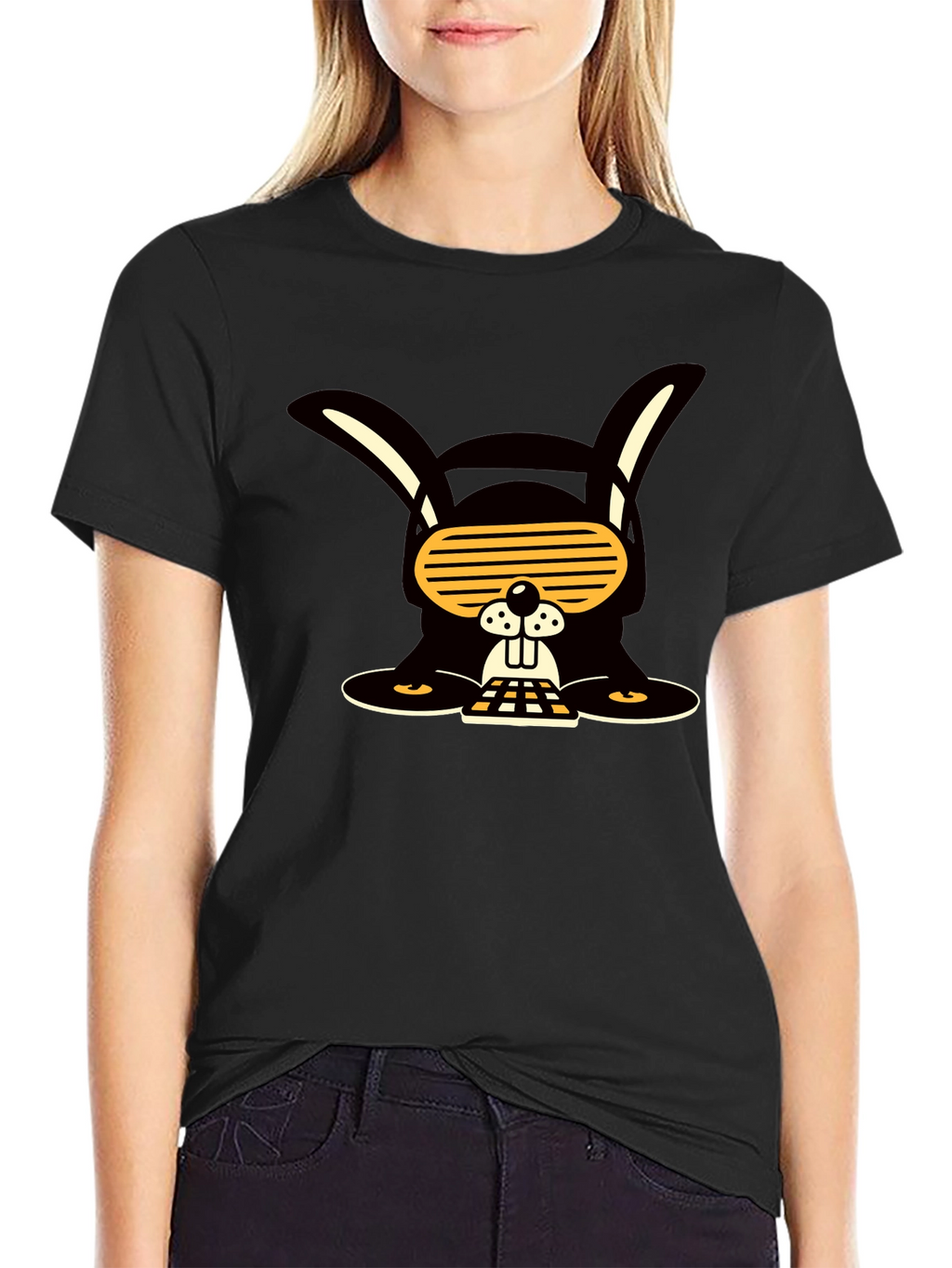 Cool Rabbit Graphic Tee - Black Cotton Blend