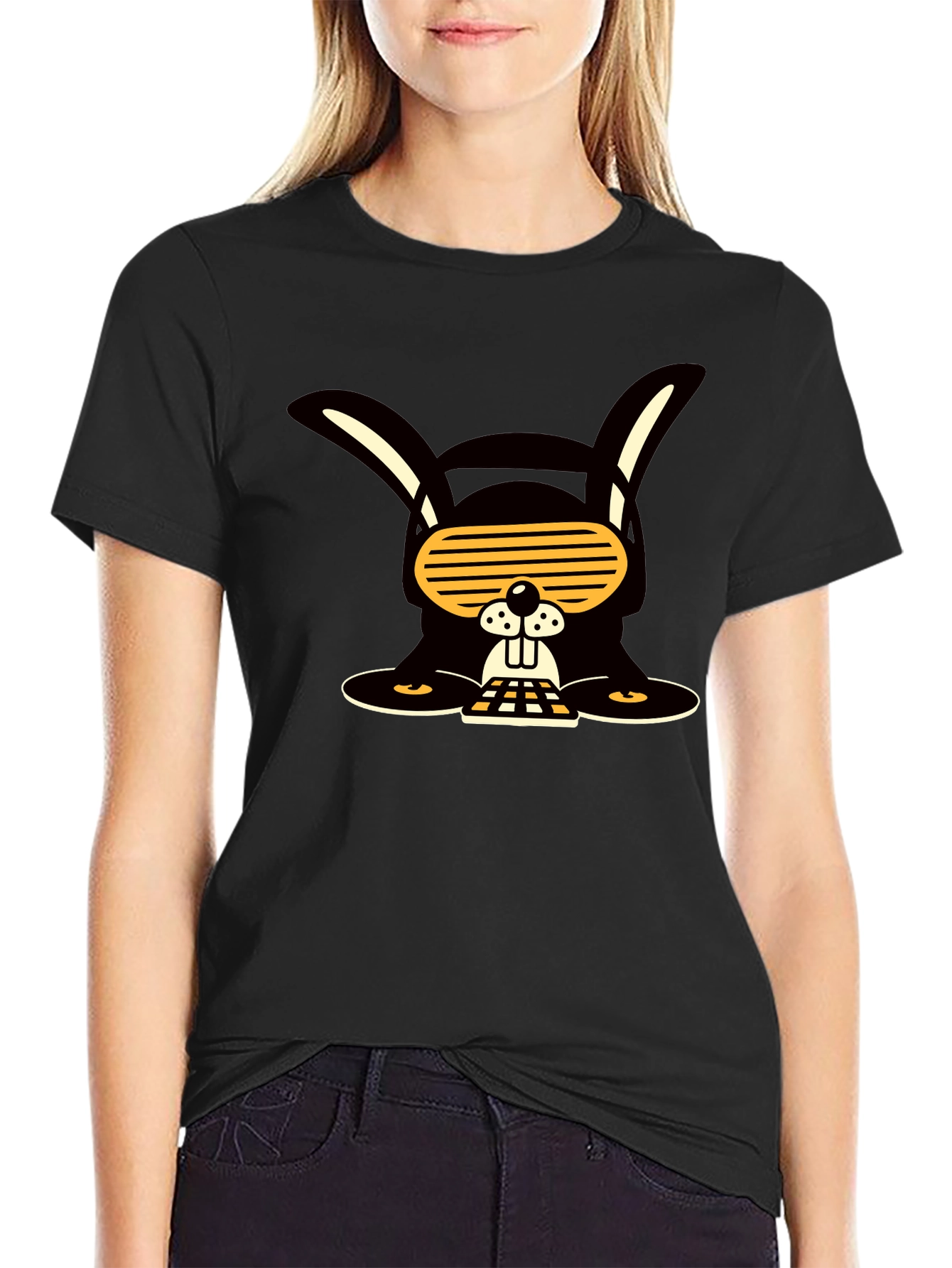 Cool Rabbit Graphic Tee - Black Cotton Blend