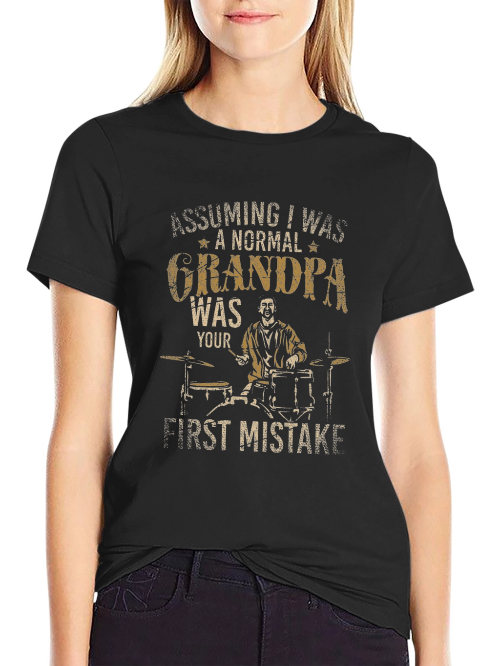 Funny Grandpa Drummer T-Shirt - First Mistake Tee