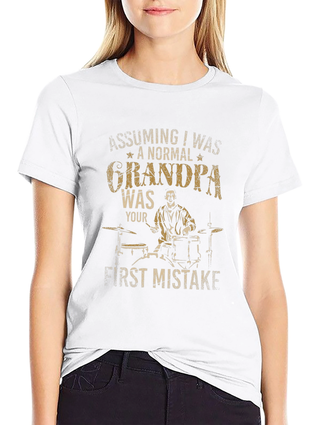 Funny Grandpa Drummer T-Shirt - First Mistake Tee