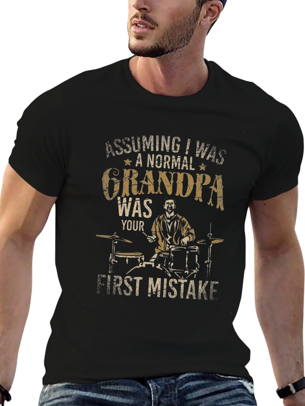 Funny Grandpa Drummer T-Shirt - First Mistake Tee