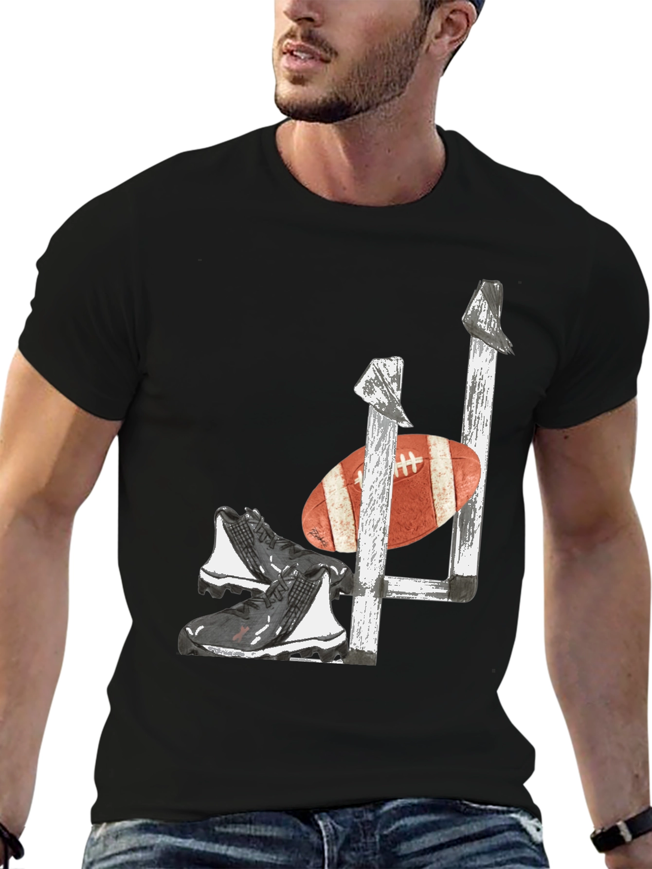 Football Goalpost Cleats and Ball Graphic Tee