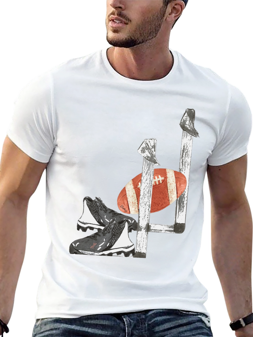Football Goalpost Cleats and Ball Graphic Tee