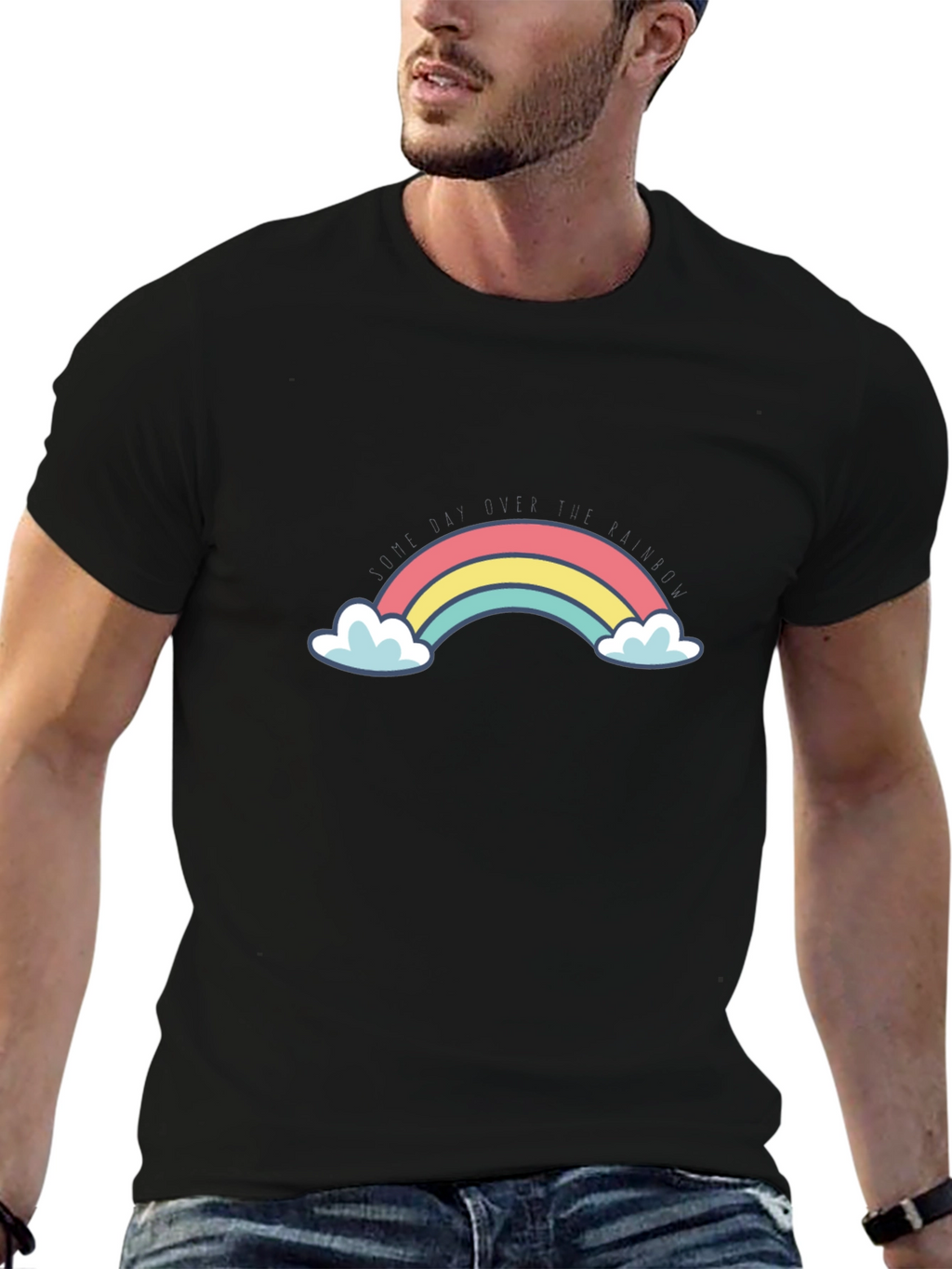 Rainbow Graphic Print Mens Black T-Shirt