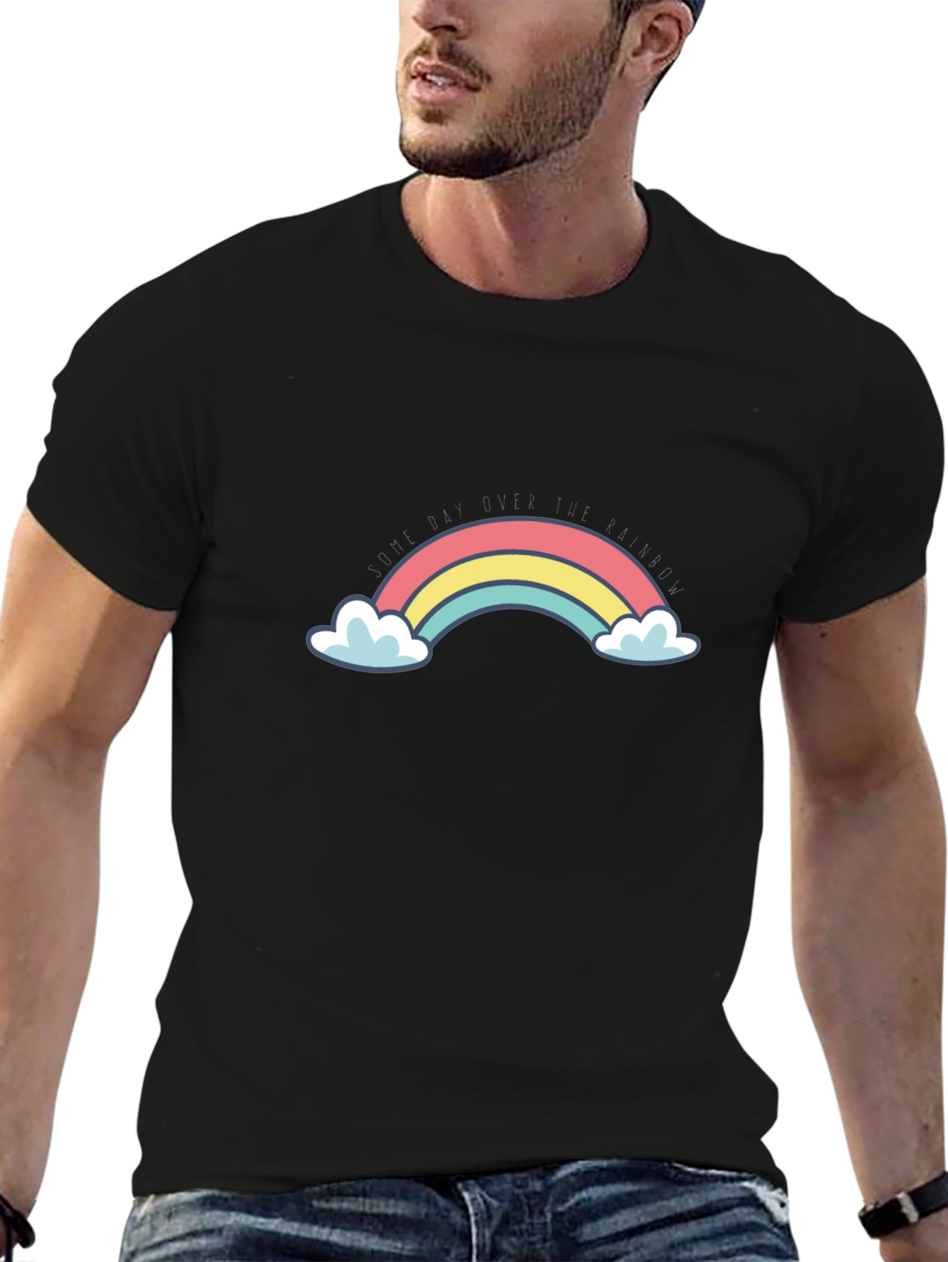 Rainbow Graphic Print Mens Black T-Shirt