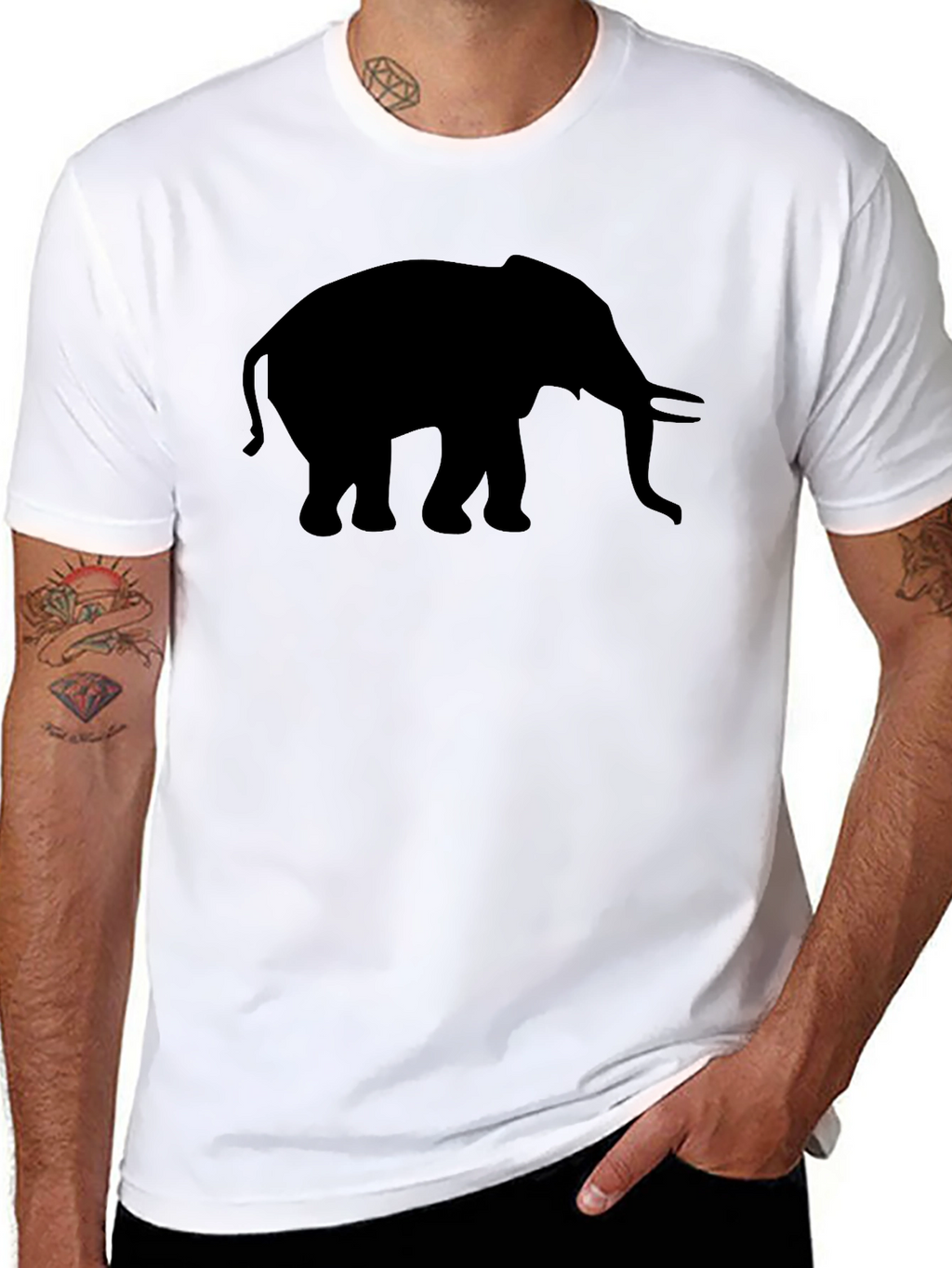 Elephant Silhouette Graphic Tee - Black Cotton Comfort