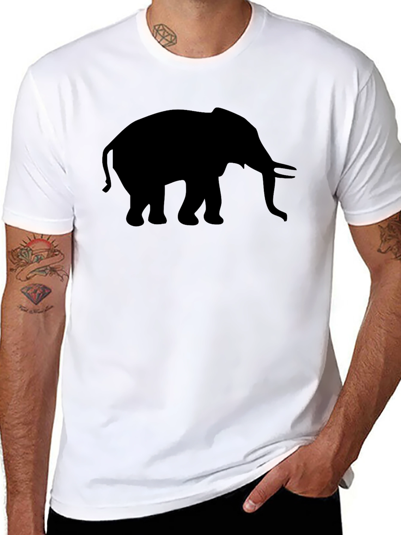Elephant Silhouette Graphic Tee - Black Cotton Comfort