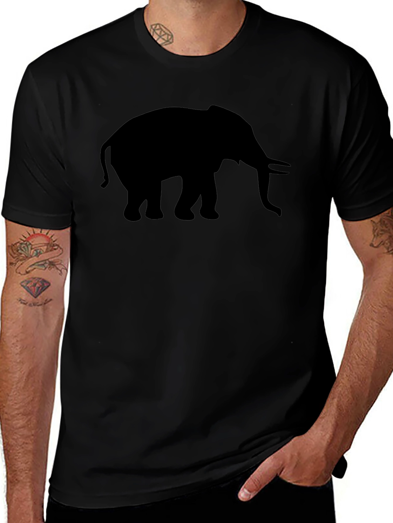 Elephant Silhouette Graphic Tee - Black Cotton Comfort