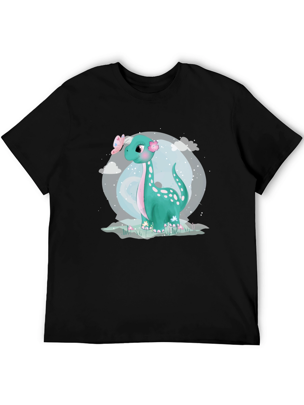 Cute Dinosaur Graphic Tee - Black Cotton T-Shirt