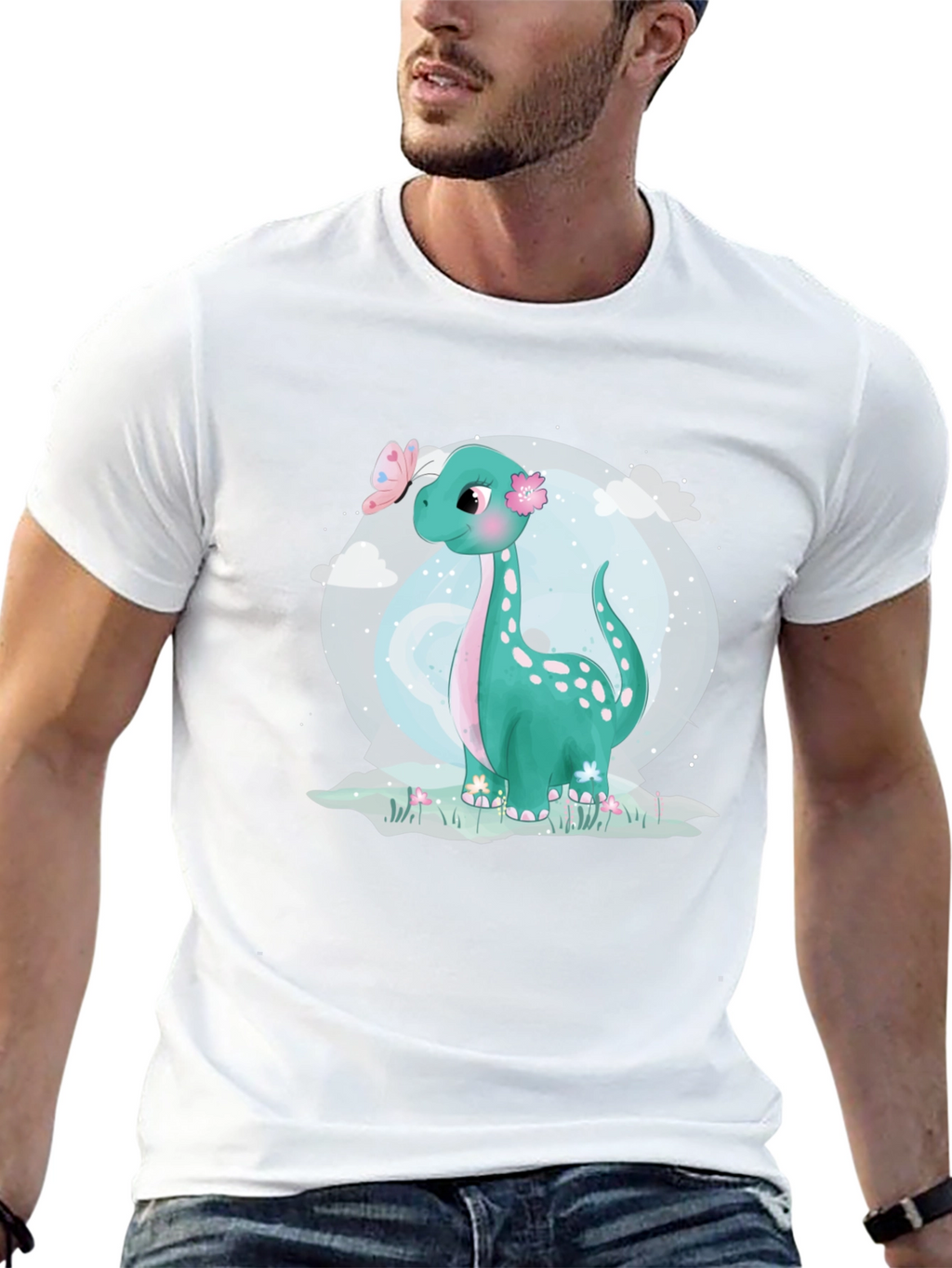 Cute Dinosaur Graphic Tee - Black Cotton T-Shirt