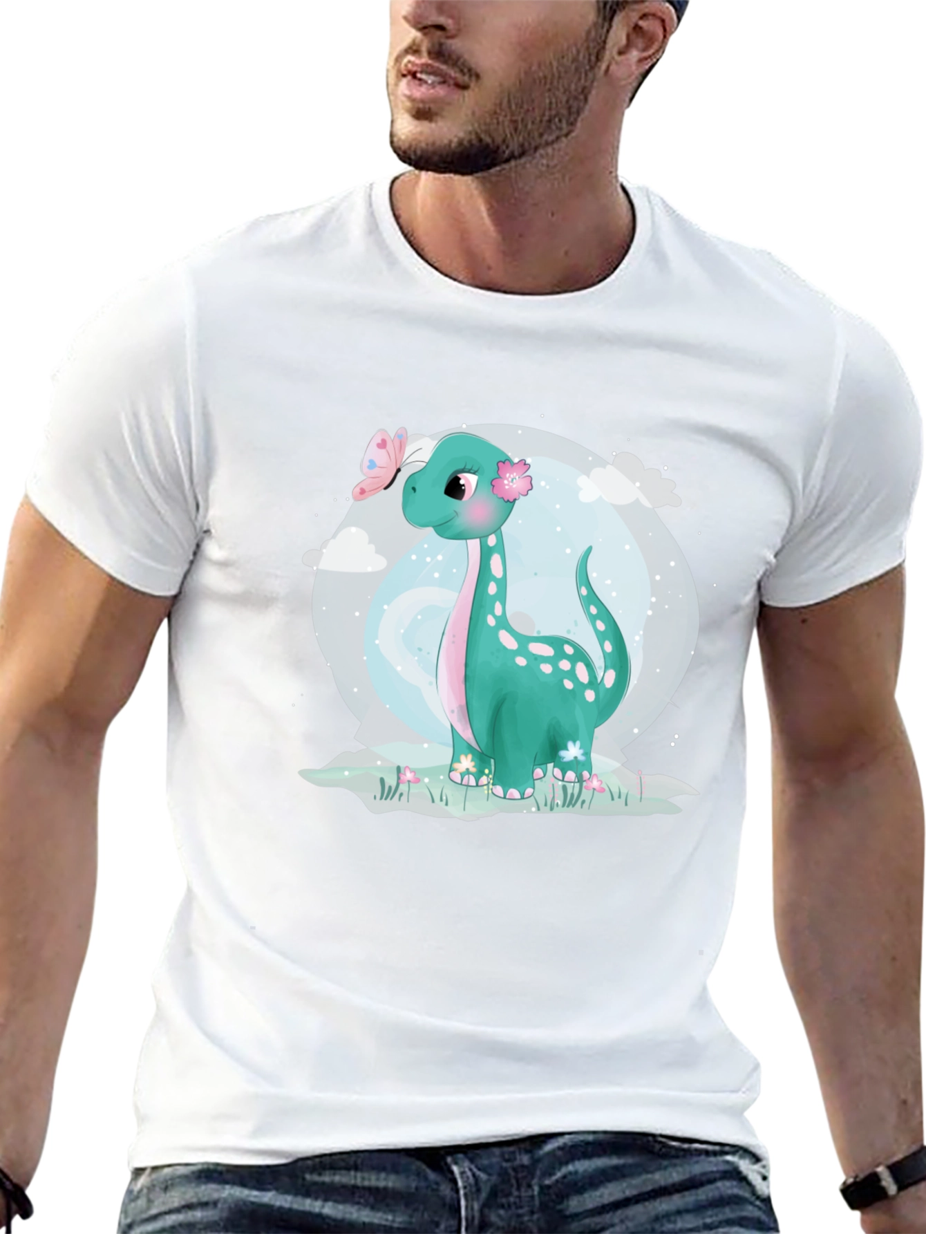 Cute Dinosaur Graphic Tee - Black Cotton T-Shirt