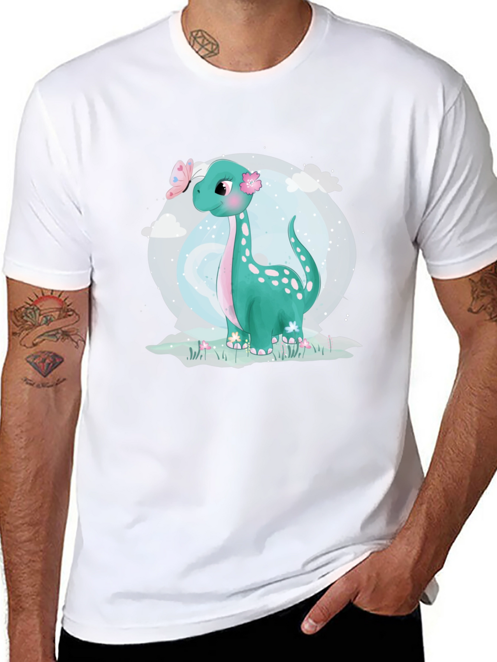 Cute Dinosaur Graphic Tee - Black Cotton T-Shirt