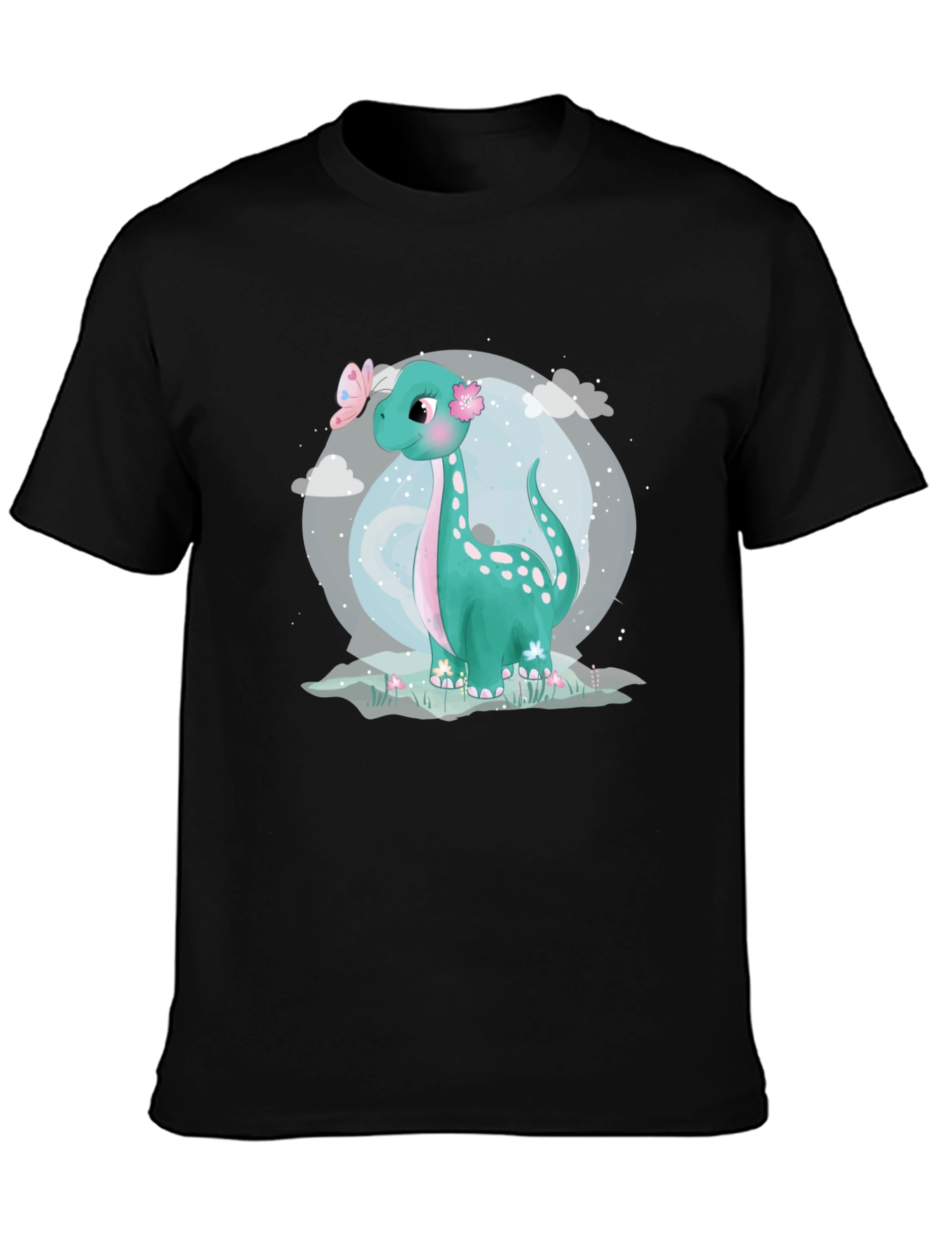 Cute Dinosaur Graphic Tee - Black Cotton T-Shirt