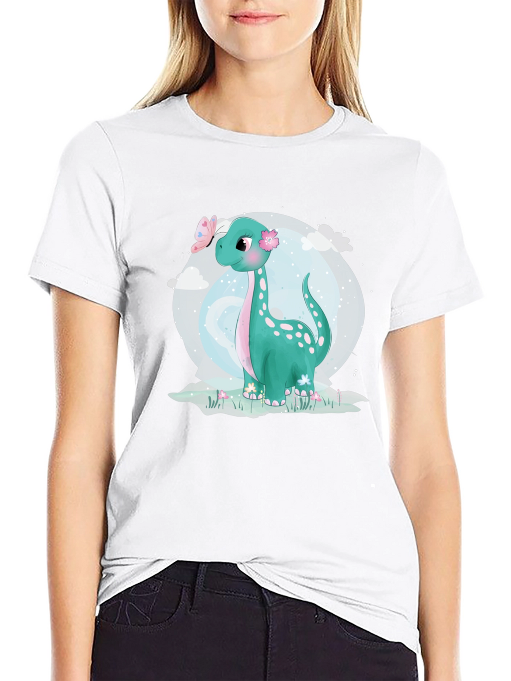 Cute Dinosaur Graphic Tee - Black Cotton T-Shirt