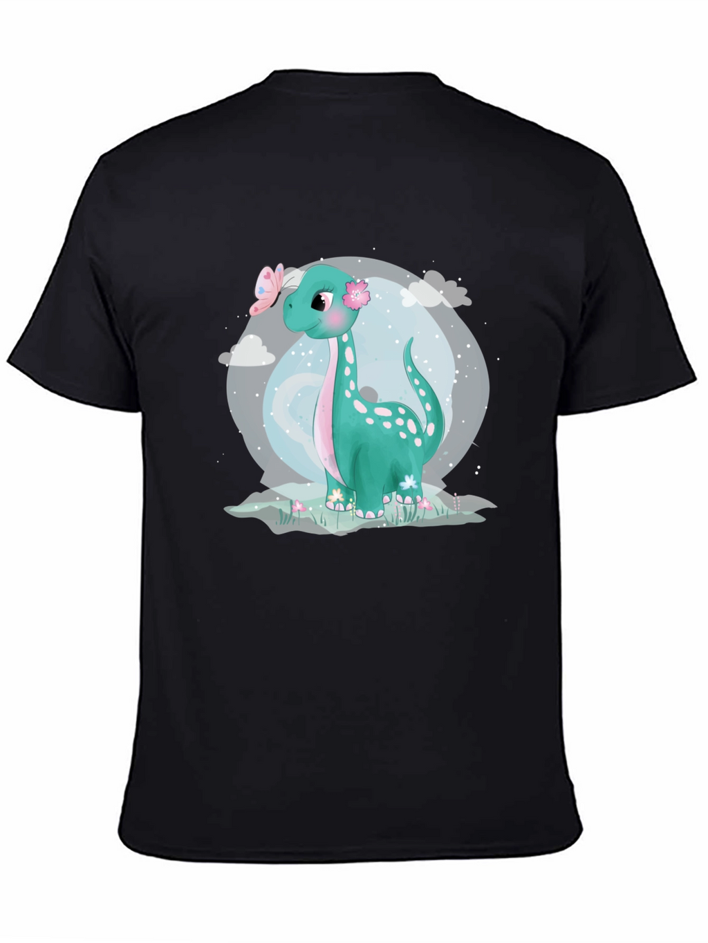 Cute Dinosaur Graphic Tee - Black Cotton T-Shirt
