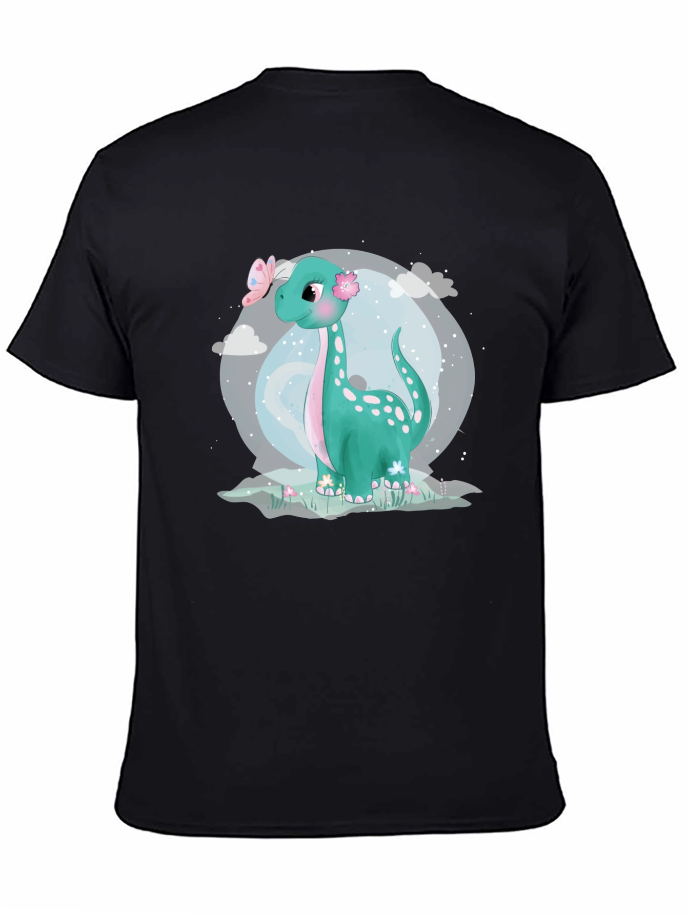 Cute Dinosaur Graphic Tee - Black Cotton T-Shirt