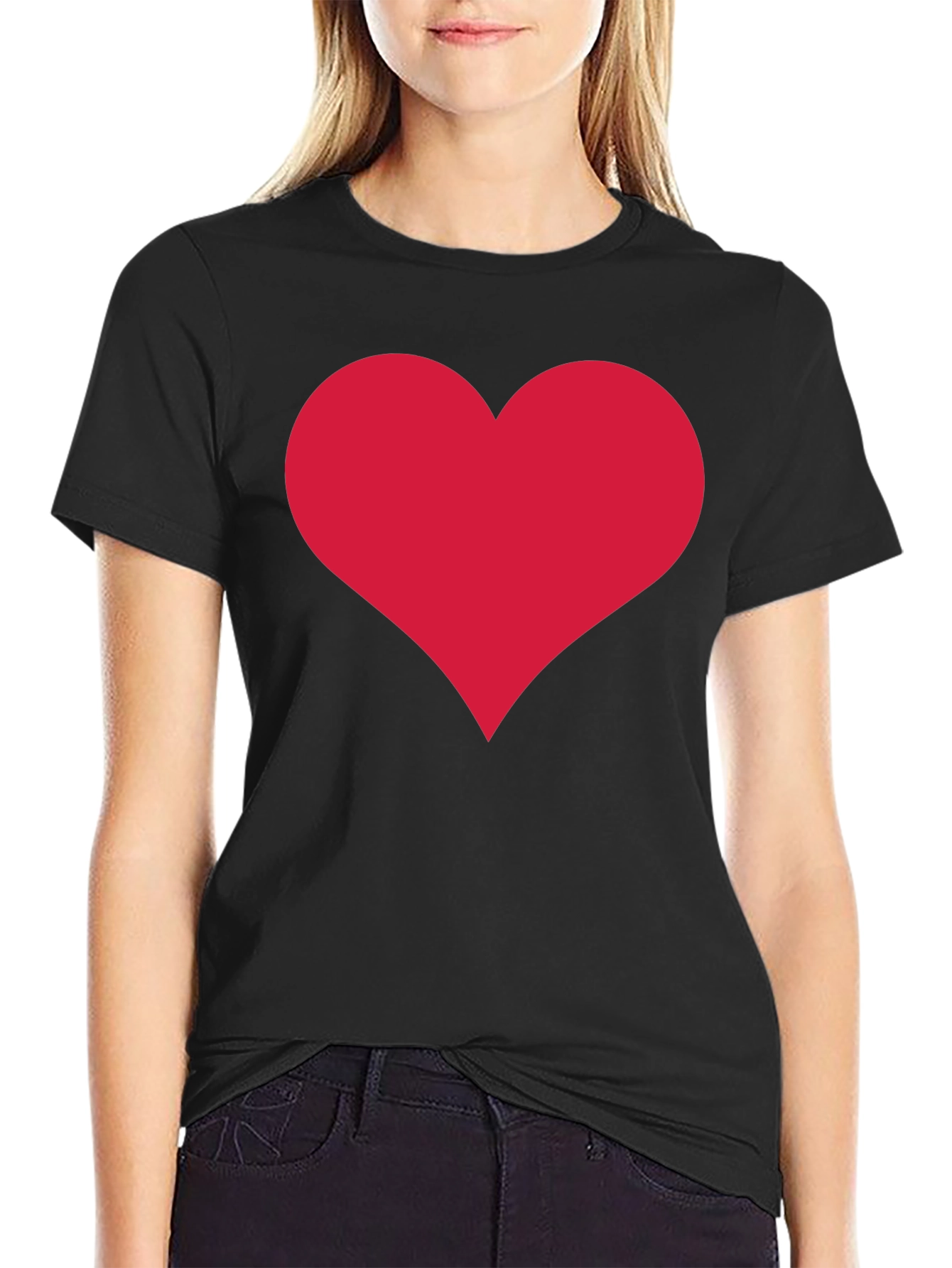 Heart Graphic Tee - Classic Crew Neck Black T-Shirt