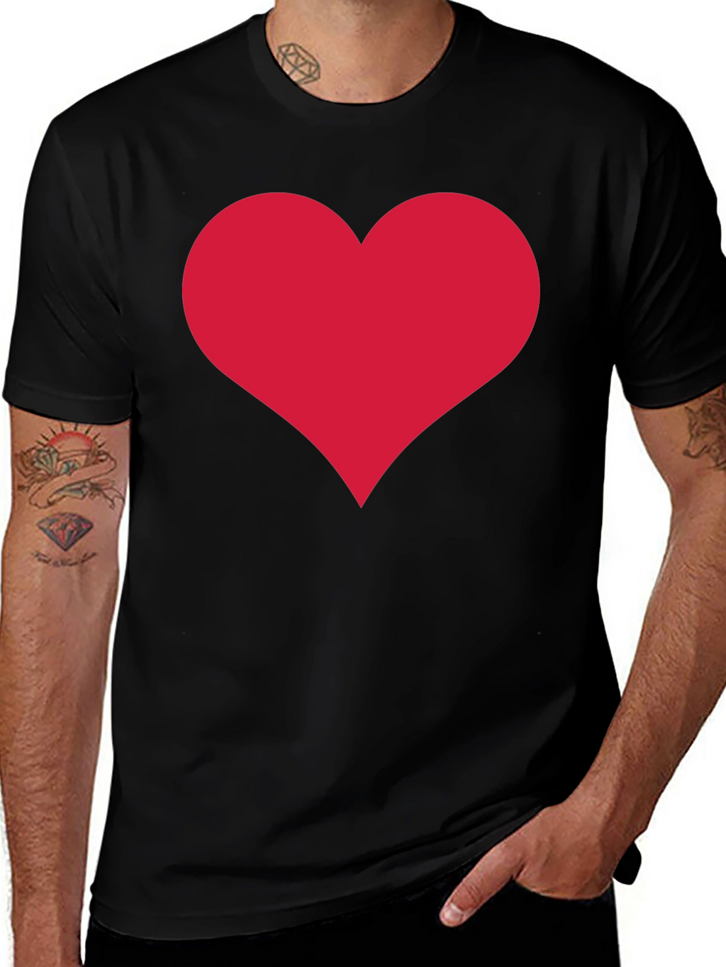 Heart Graphic Tee - Classic Crew Neck Black T-Shirt