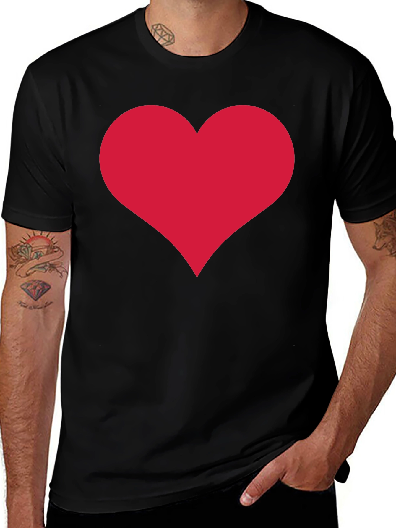 Heart Graphic Tee - Classic Crew Neck Black T-Shirt
