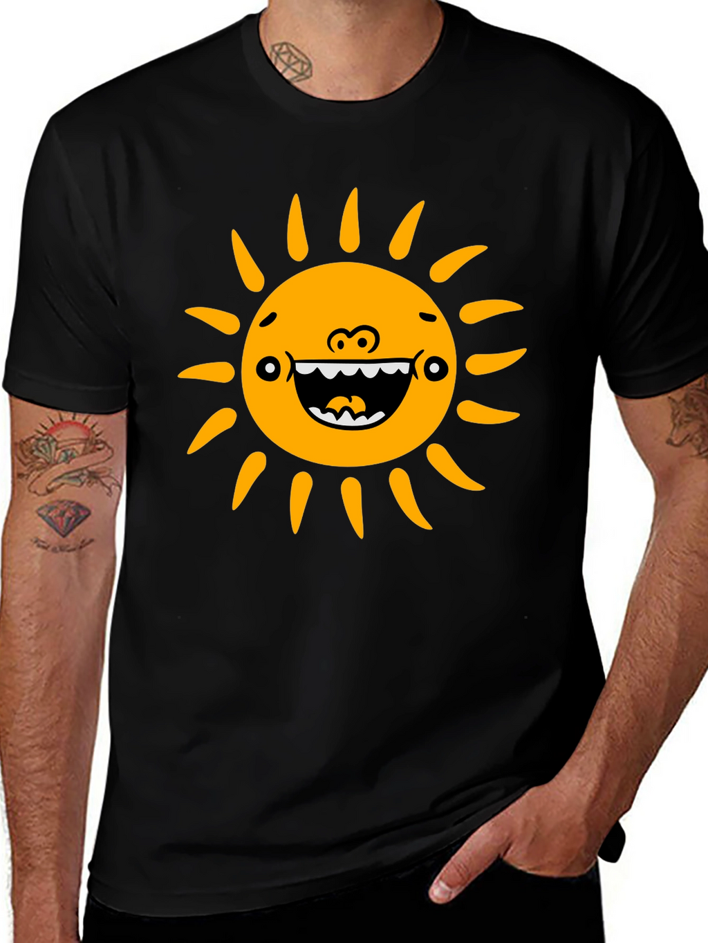 Funny Sun Graphic Black T-Shirt
