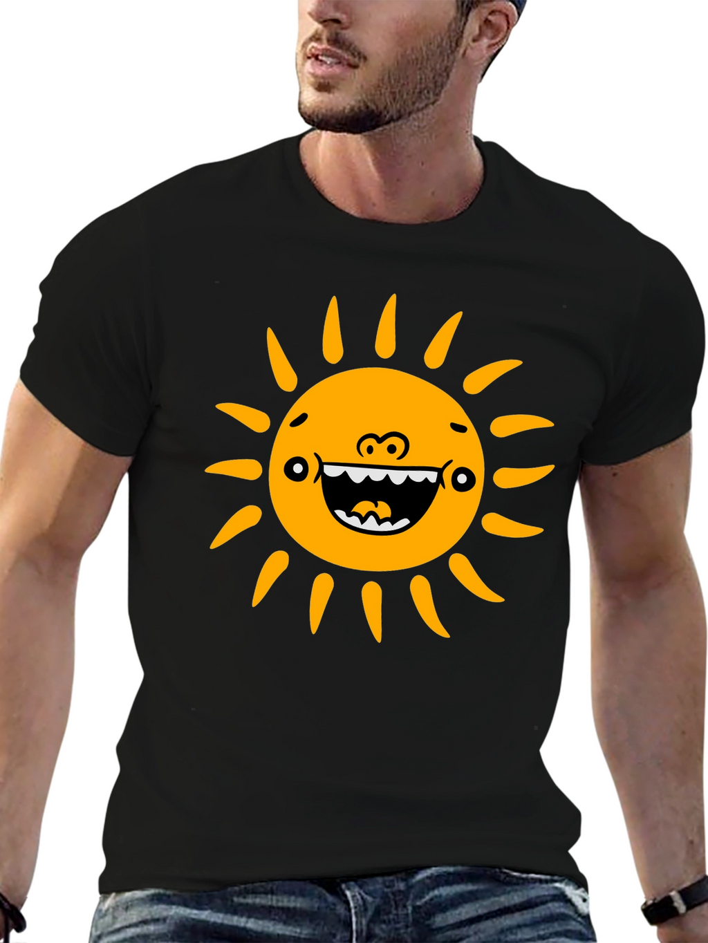 Funny Sun Graphic Black T-Shirt