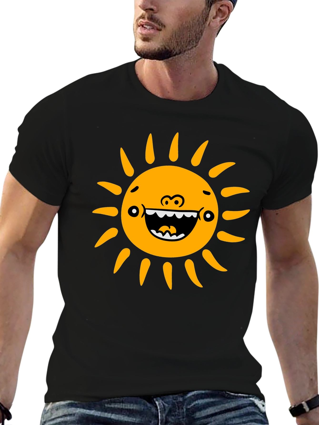 Funny Sun Graphic Black T-Shirt