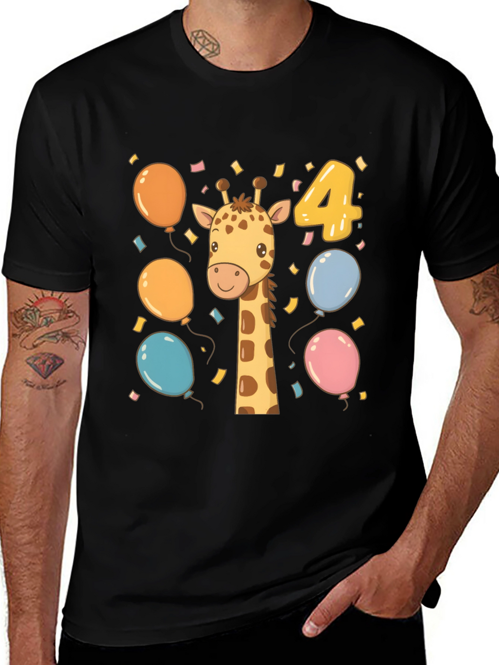 Cute Giraffe 4th Birthday Kids T-Shirt
