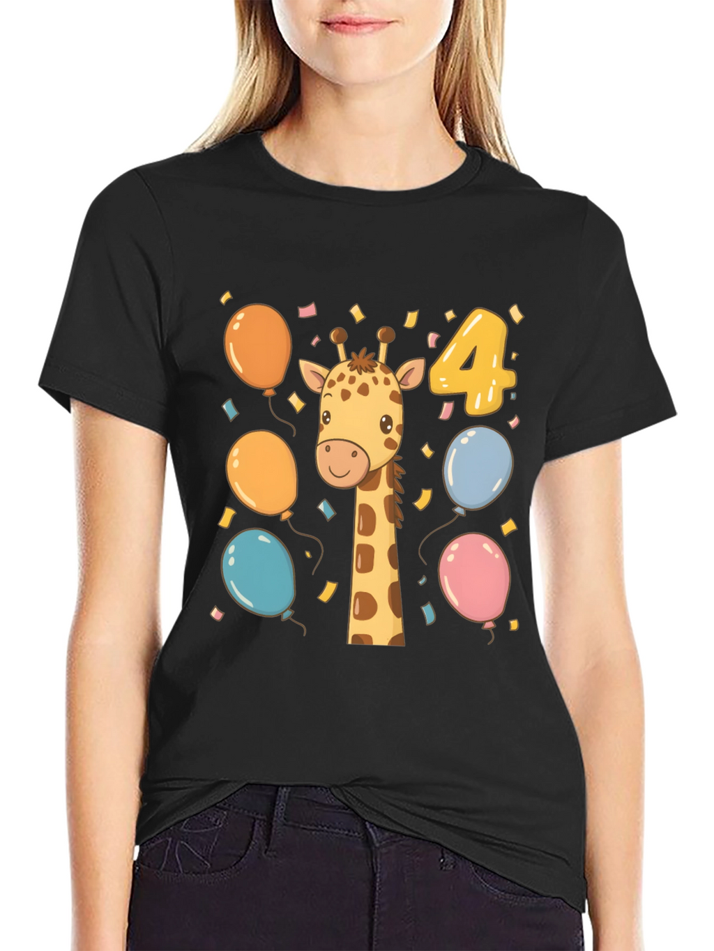Cute Giraffe 4th Birthday Kids T-Shirt