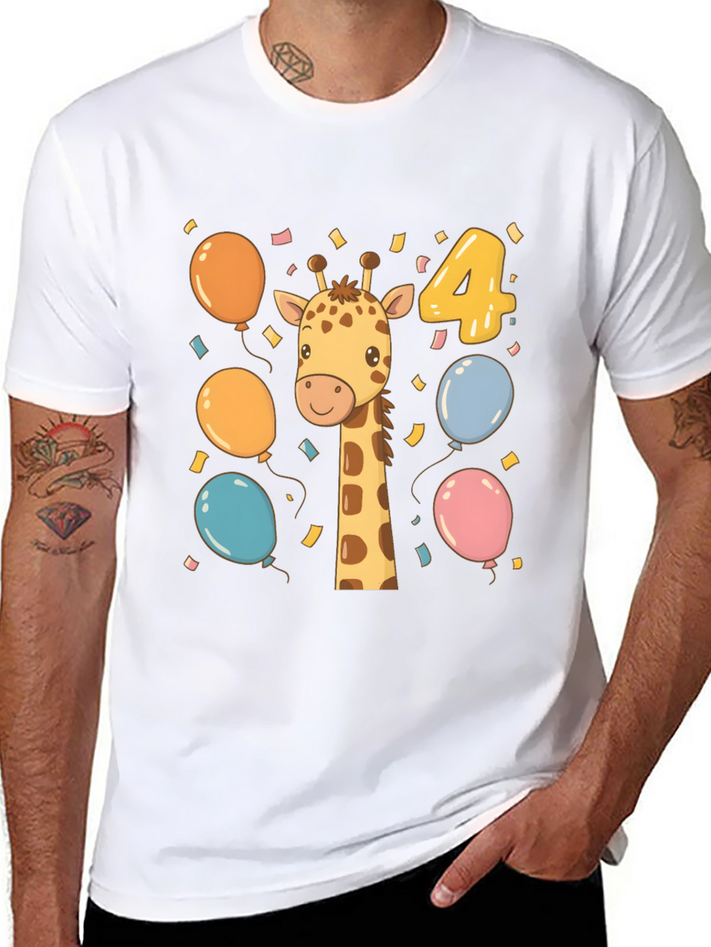 Cute Giraffe 4th Birthday Kids T-Shirt