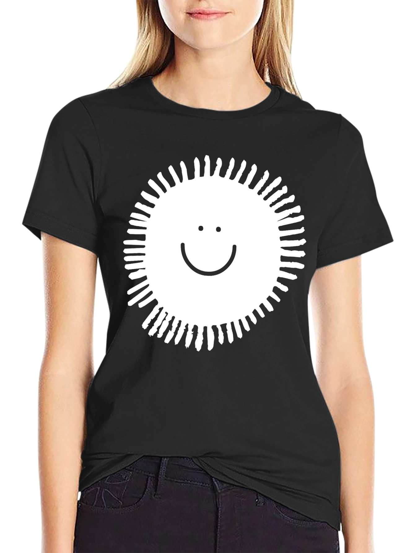 Smile Sunburst Graphic Black T-Shirt