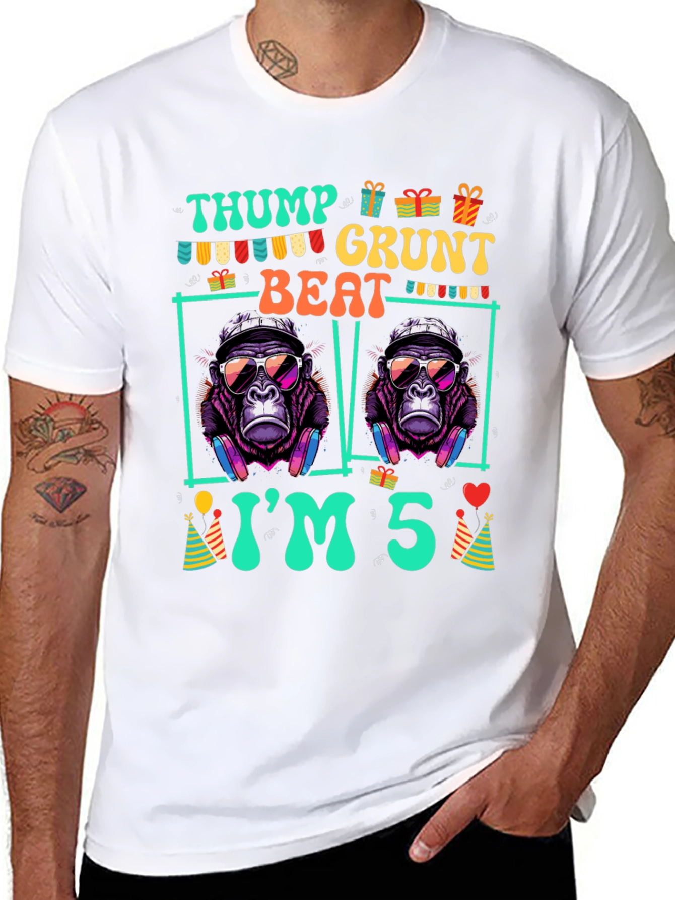 Thump Grunt Beat Im 5 Birthday Gorilla T-Shirt