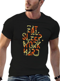 Eat Sleep Work Hard Graphic Print Black T-Shirt