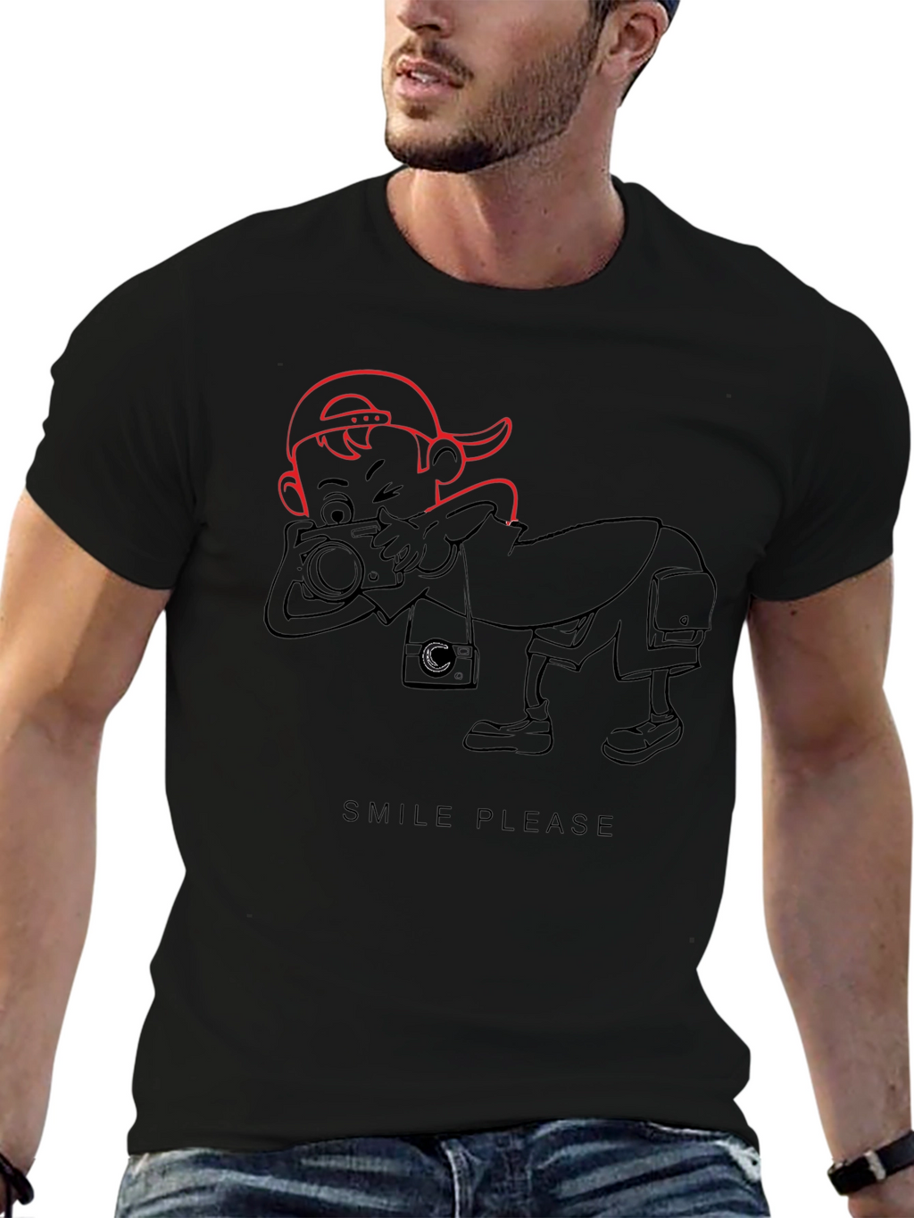 Cartoon Photographer Graphic T-Shirt - Black