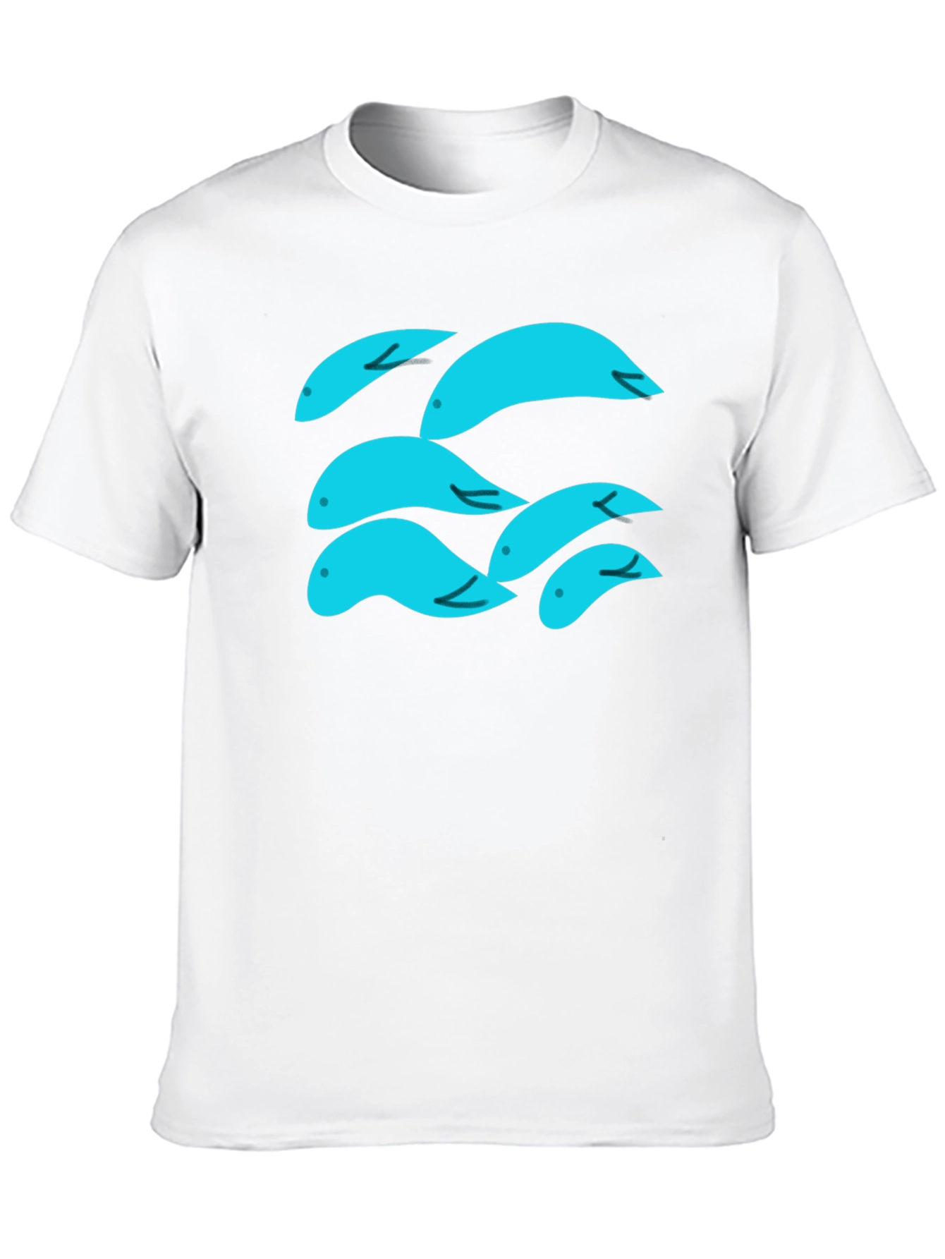 Whimsical Aqua Fish Graphic Tee - Soft Black Cotton