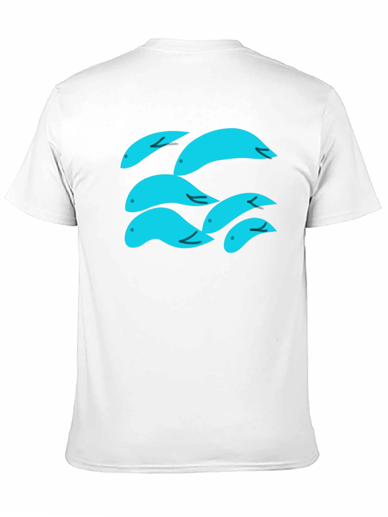 Whimsical Aqua Fish Graphic Tee - Soft Black Cotton