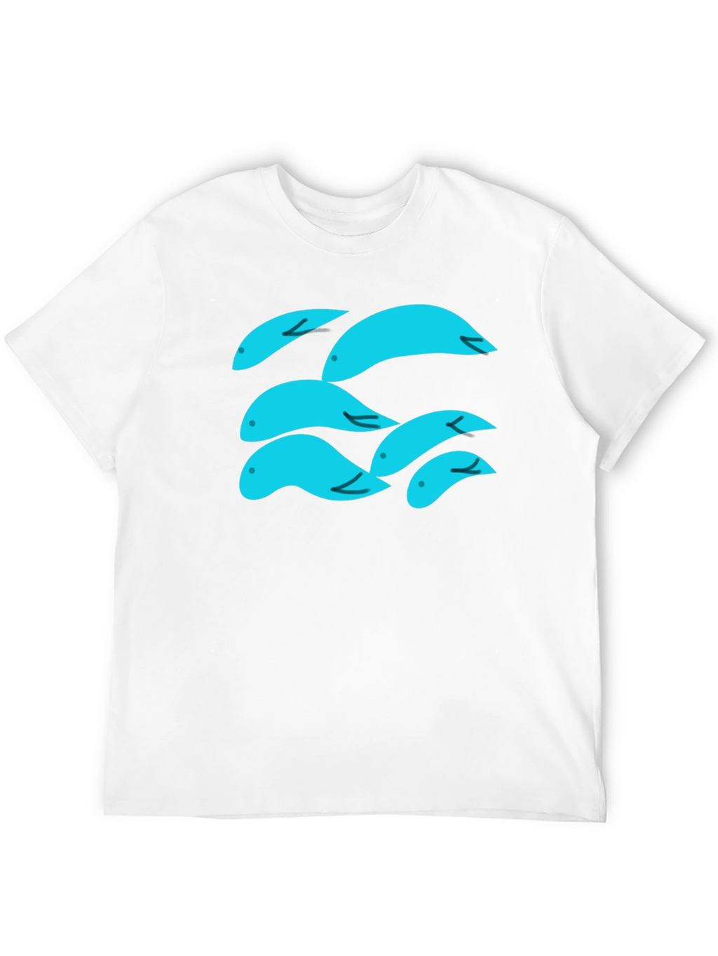 Whimsical Aqua Fish Graphic Tee - Soft Black Cotton
